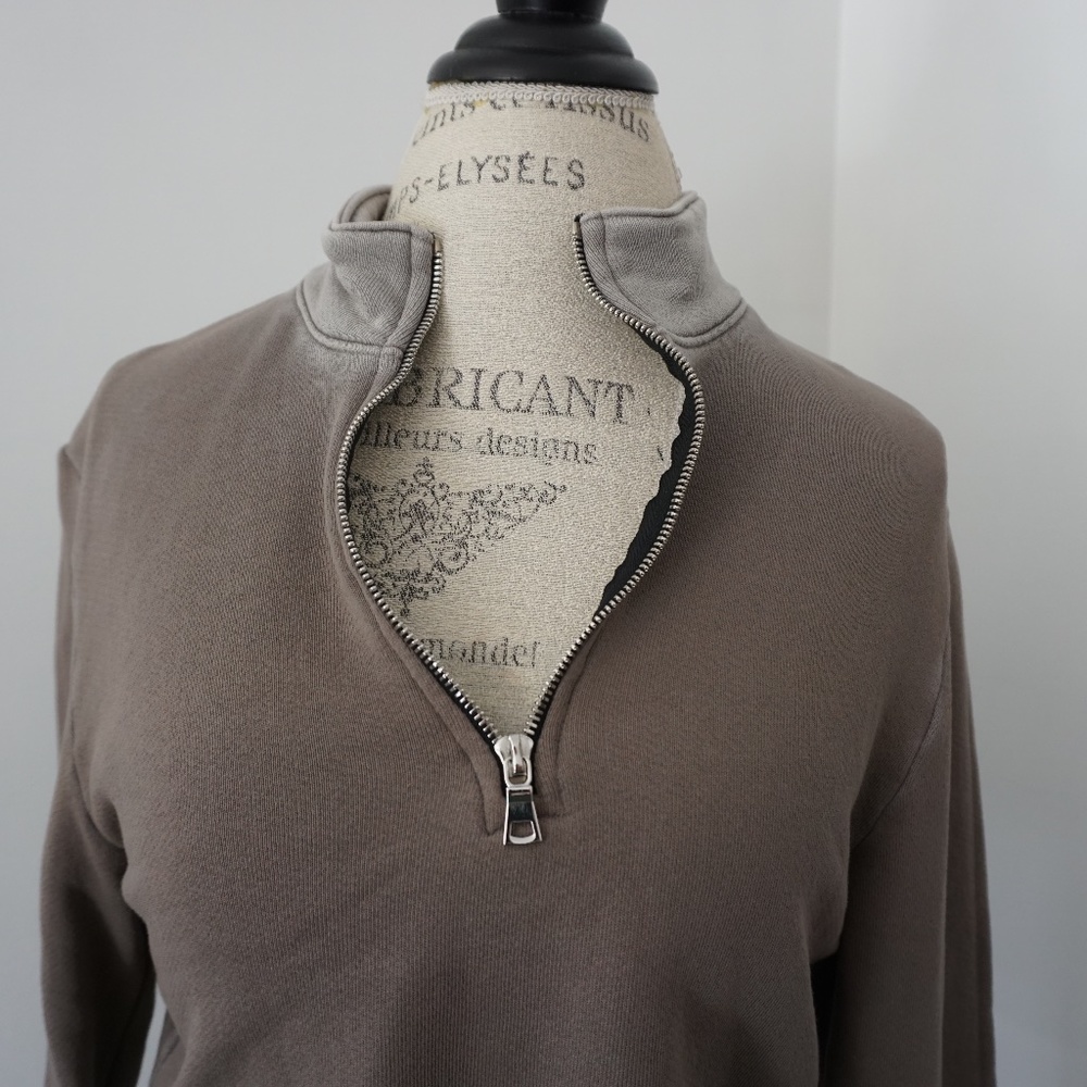 Cotton Citizen Gray Cropped Neck Zip Long Sleeve - Picture 2 of 6